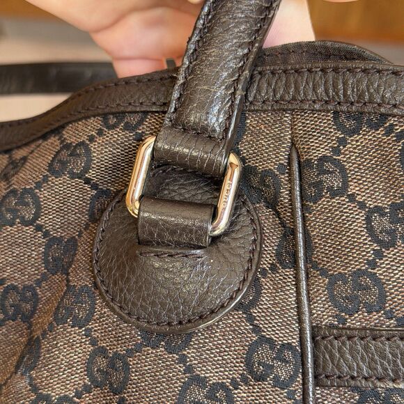 GUCCI GG Nylon Full Moon Tote Bag Brown Leather Canvas Large Monogrammed Print - Picture 13 of 16